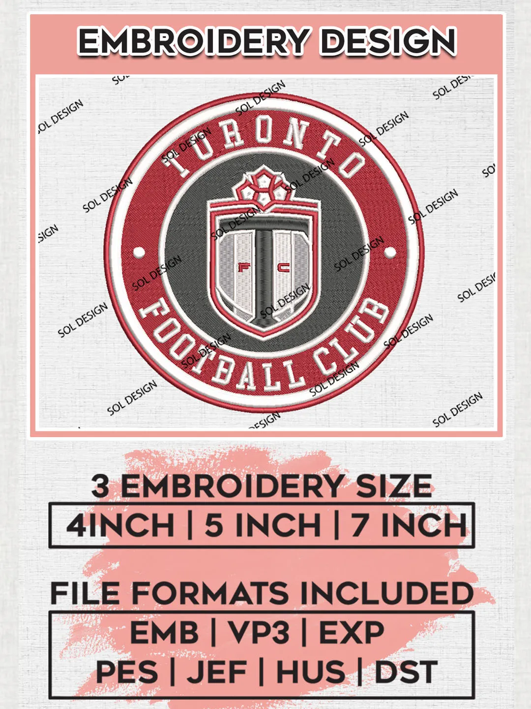 Toronto FC Soccer Team Logo Embroidery Design, MLS Toronto FC Logo Embroidery Files, Soccer Team Machine Embroidery, Machine Embroidery Design