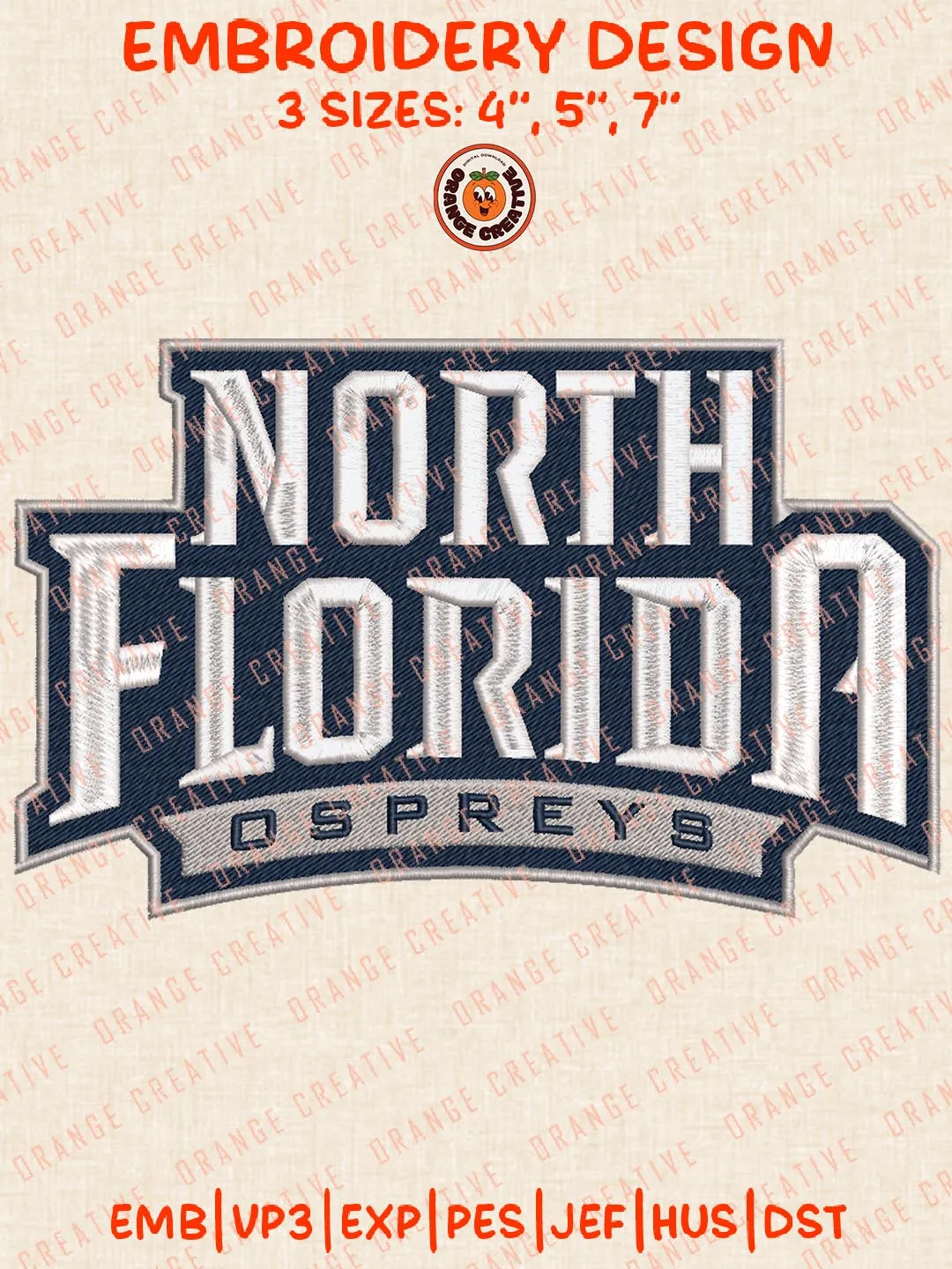 North Florida Ospreys Text Embroidery Design Files, NCAA Logos Embroidery Designs, NCAA Machine Embroidery Files, 3 Sizes, Custom Sizes, Instant Download