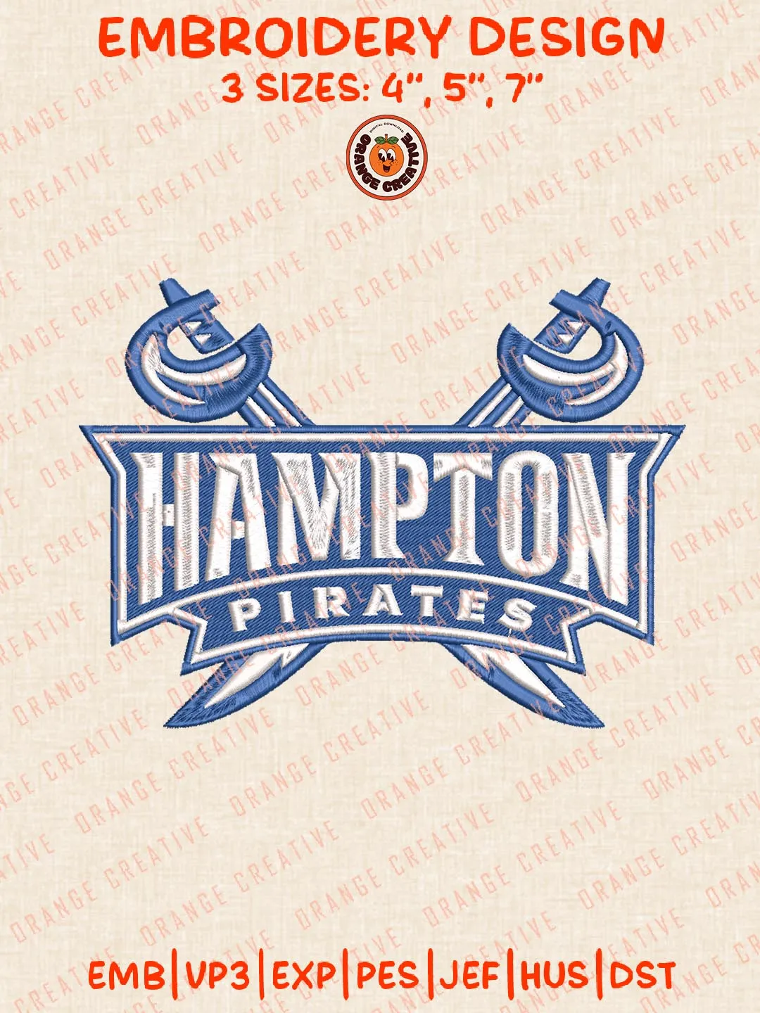 Hampton Pirates Text Logos Embroidery Design Files, NCAA Logos Embroidery Designs, Machine Embroidery Files, 4 Sizes, Custom Sizes, Instant Download