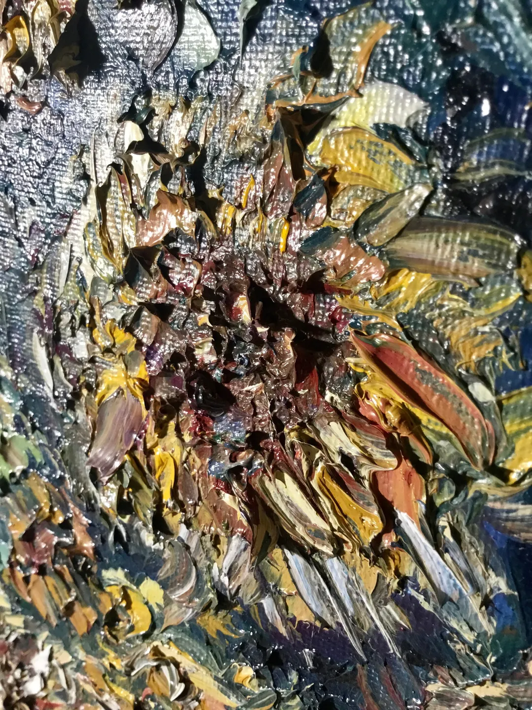 Sunflowers in a vase original impasto textured oil painting on 3 d ...