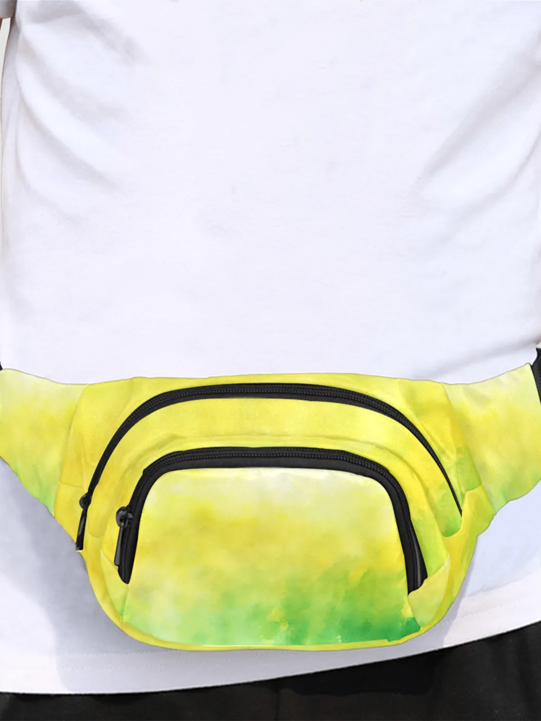 Spring Yellow and Green Watercolor Style Fanny Pack, Waist Bag