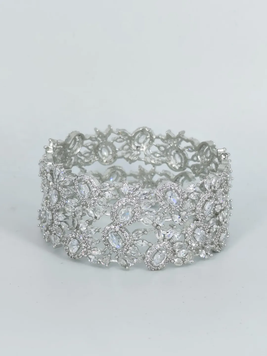 Silver Plated CZ Bangle Set: Traditional Indian Bridal Cutwork Jewelry ...