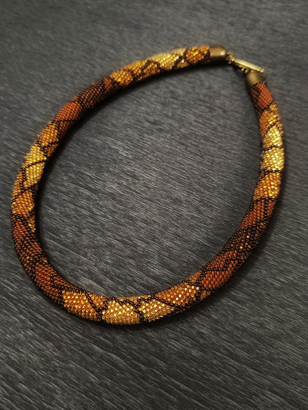 Golden Brown Beaded Bib Statement Necklace, Elegant Handmade Choker for Woman, Festive Original jewelry