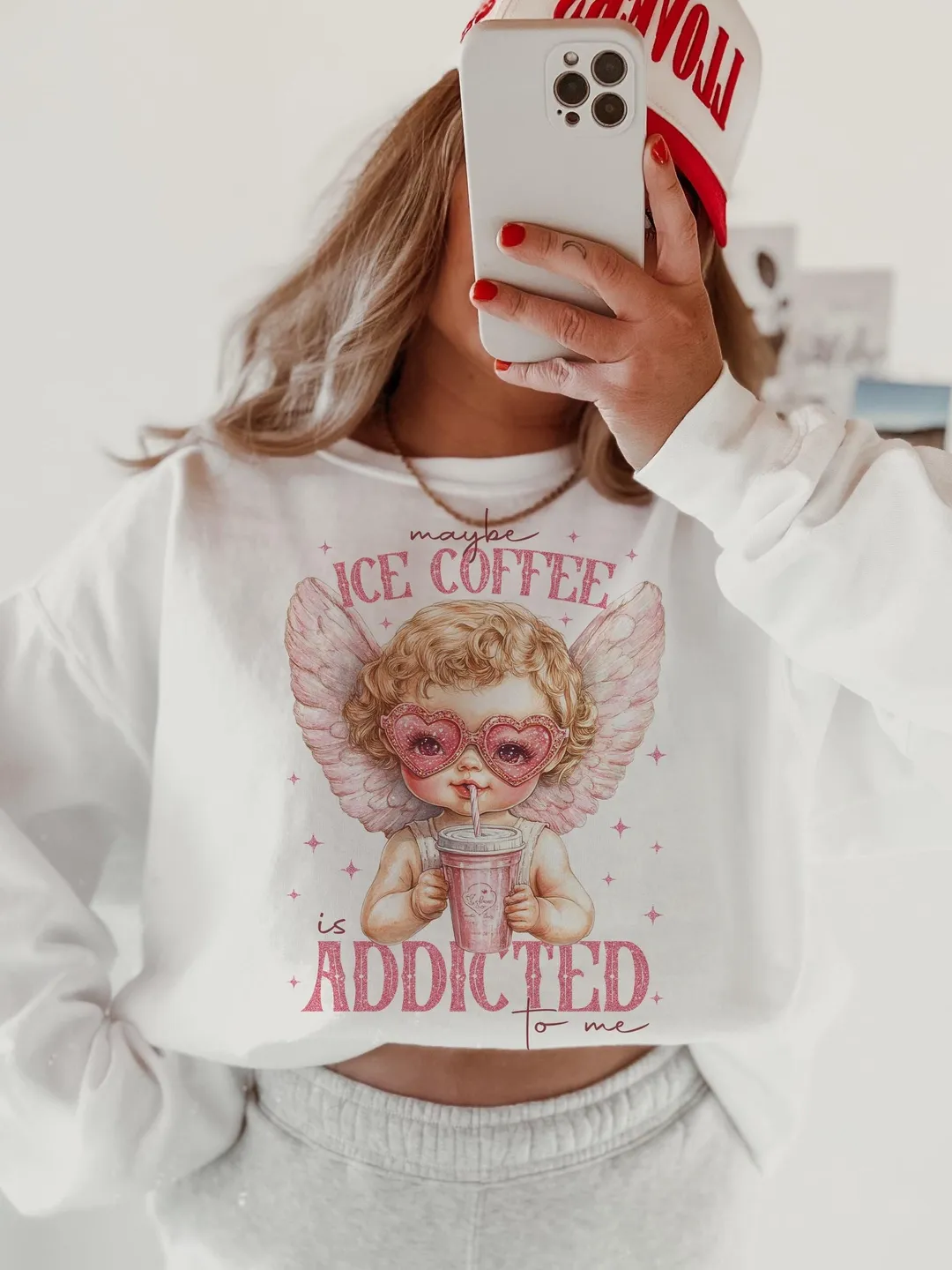 Retro Cupid Valentines Day Heart shape PNG, Ice Coffee Addicted Vintage Valentines Cupid With Sunglasses png, Vday Coffee png Cupid Coffee