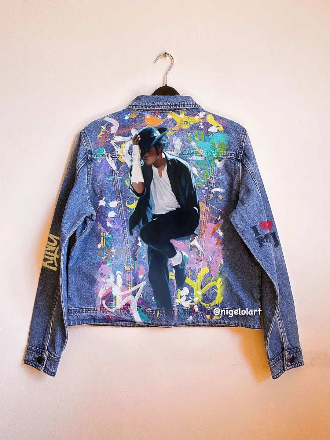 Michael Jackson Painted denim jacket Custom jacket Portrait from photo Personalized order Blue denim jacket shirt