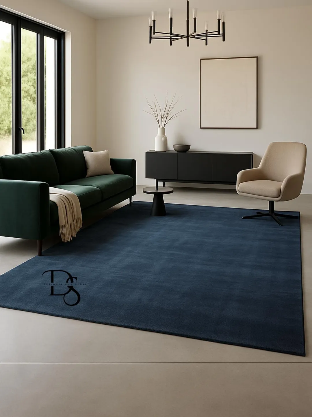Hand Tufted Wool Rug | Dark Navy Minimalist Design, Custom Size