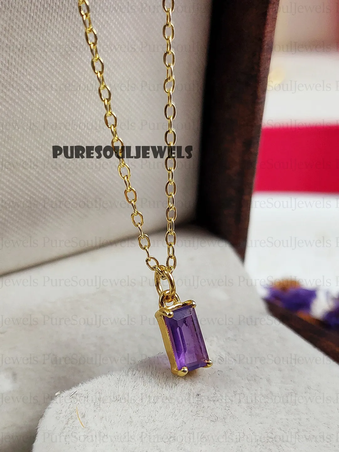 Amethyst Rectangle Gemstone Necklace · Everyday Gemstone Pendant · Silver Simple Pendant · Rectangular Amethyst Pendant Necklace · Gift