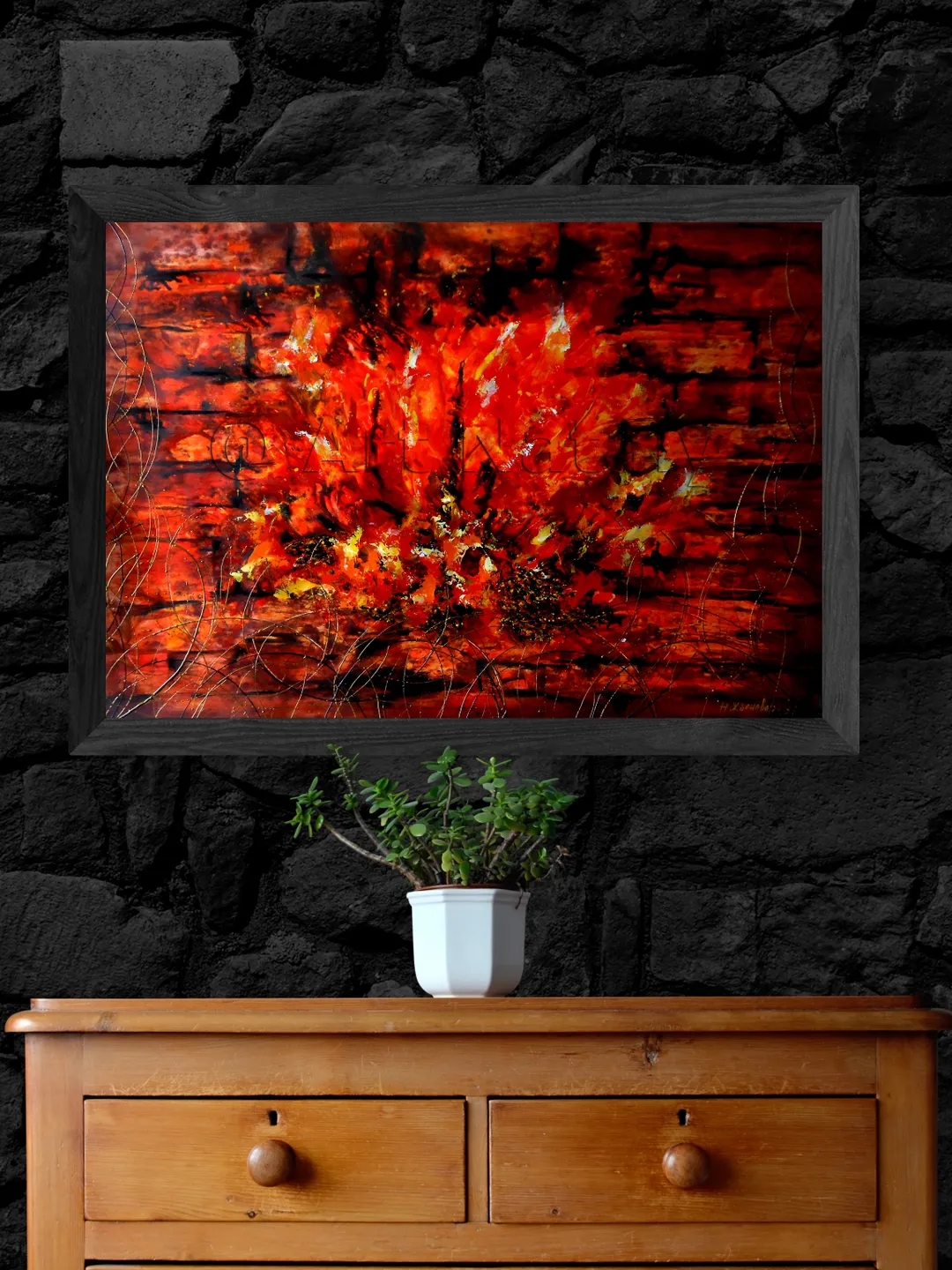 Abstract original painting, Painting fire, Abstract acrylic painting