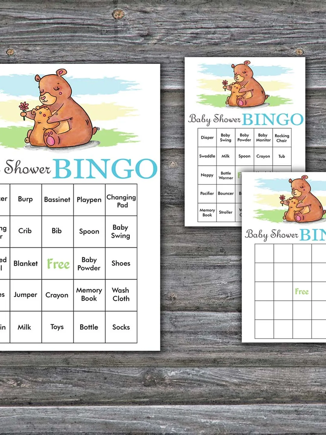 60 Woodland animals Baby Shower Bingo Cards,Bear Baby Shower Bingo Games,Printable Baby Shower Bingo Cards--383