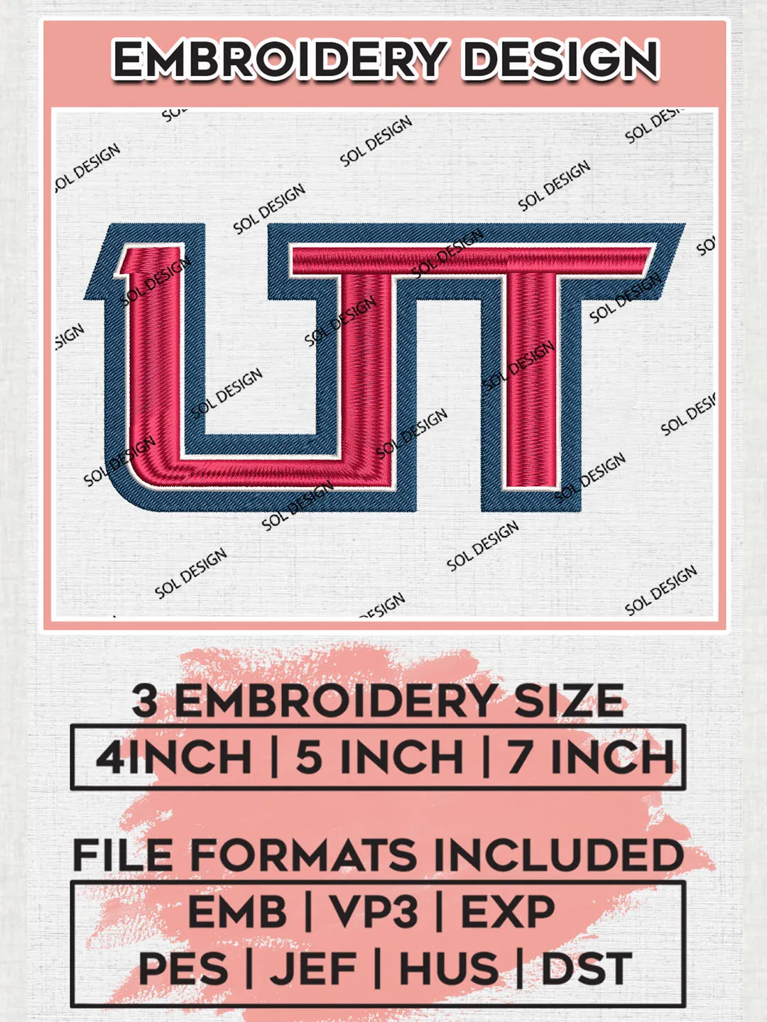 NCAA UT Trailblazers Football Team Logo Embroidery Design Files, NCAA Utah Tech Trailblazers Machine Embroidery, NCAA Teams, Game Day, 3 sizes, NCAA Machine embroidery designs, Digital Download