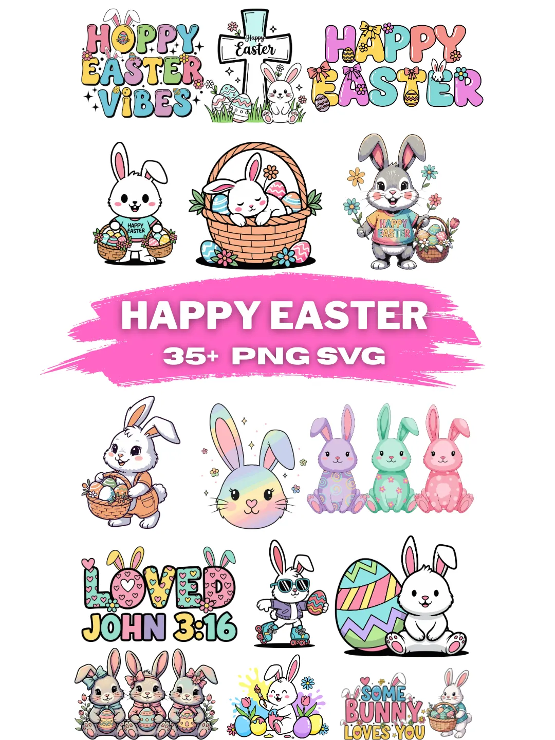 HAPPY EASTER PNG SVG BUNDLE