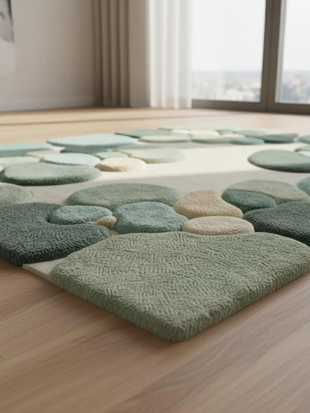 Moss Green Abstract Area Rug, Hand Tufted Organic Pebble Rug, Plush ...