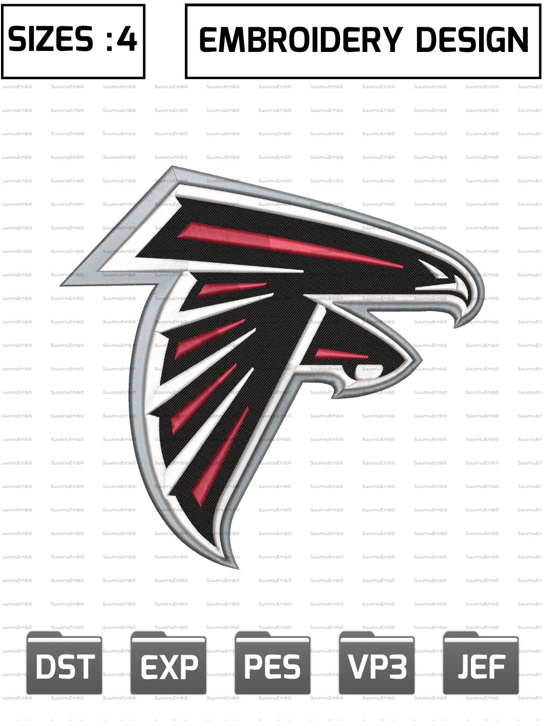 Atlanta Falcons Logo Embroidery Design,NFL Logos Embroidery Design,NFL Teams, Machine Embroidery Design File,4 Sizes, Digital Download