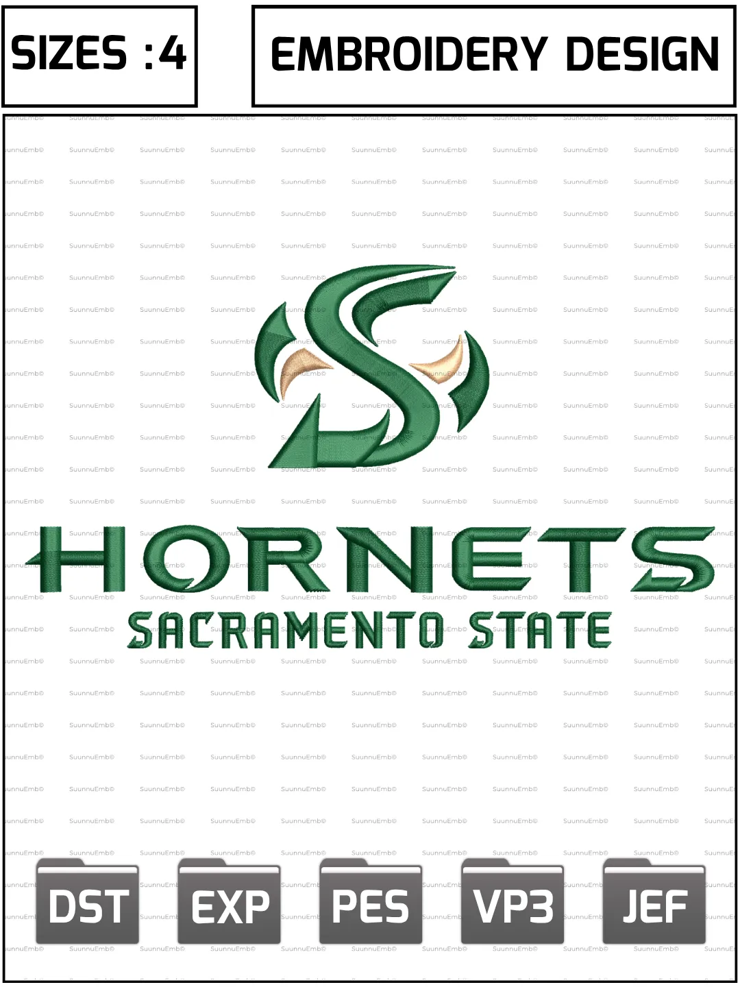 Sacramento State Hornets Alternate Logo Embroidery Design,NCAA Logos Embroidery Design,NCAA Teams, Machine Embroidery Design File,4 Sizes, Digital Download