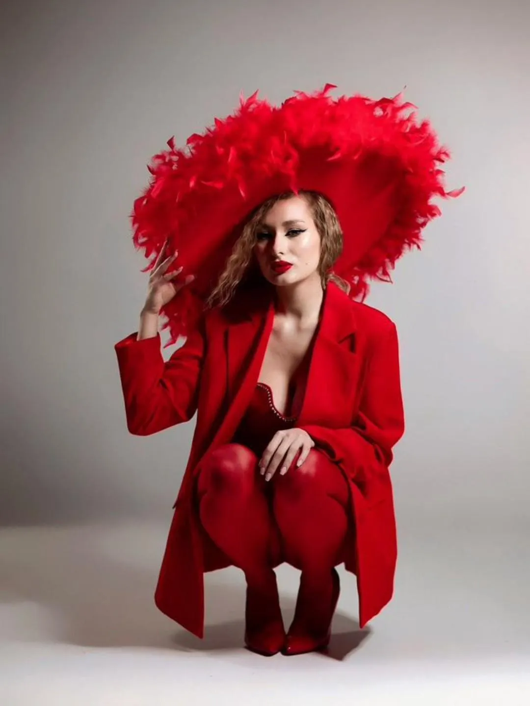Big Hat, Hat with feathers, a photo shoot hat, a red hat, a giant hat, a burning man