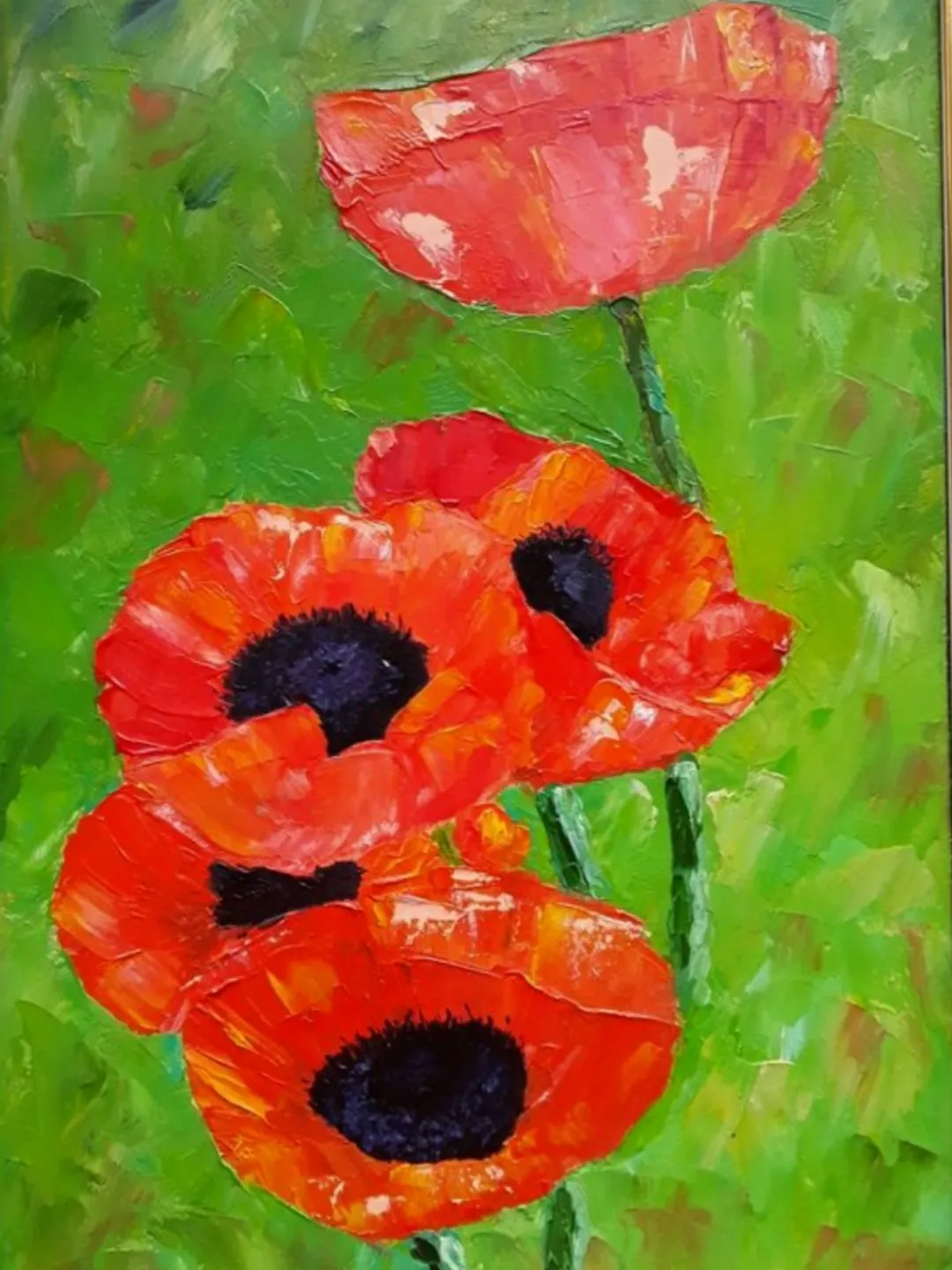 Oil painting of red poppies