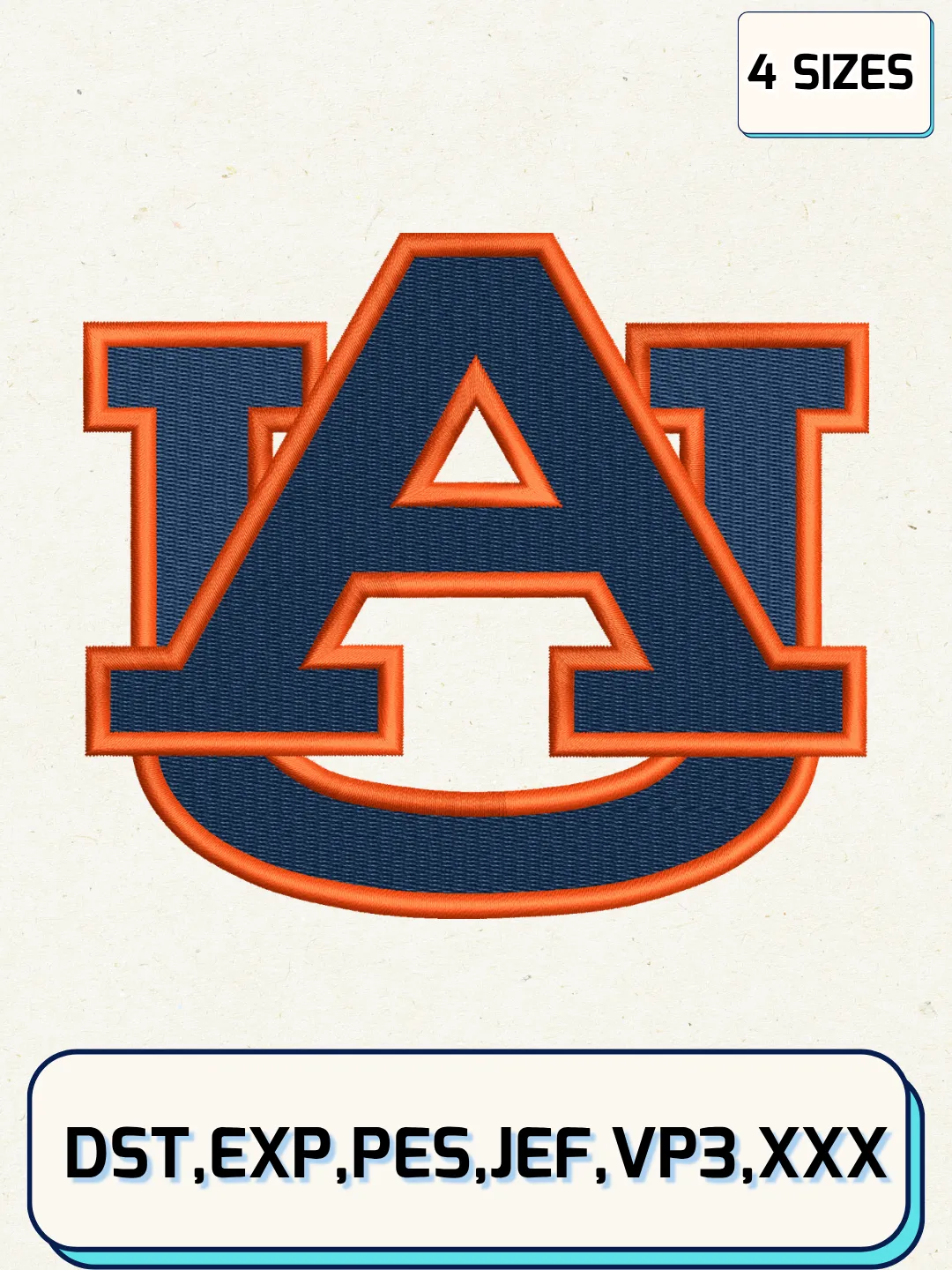 Auburn Tigers Logo Embroidery Design Files, NCAA Logos Embroidery Designs, Machine Embroidery Files, 4 Sizes