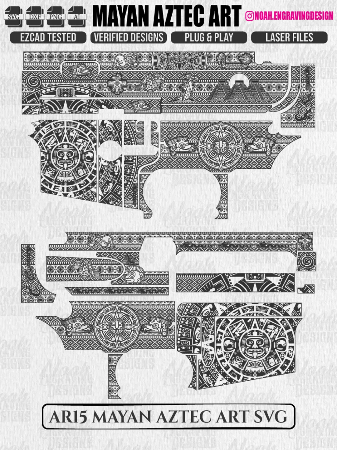AR15 MAYAN AZTEC Laser Engraving Design Vector SVG DXF