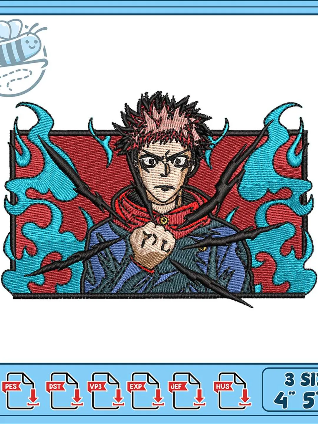 Yuji Itadori Frame Embroidery Design, Jujutsu Kaisen Machine Embroidery File, Anime Patch Embroidery, Cursed Energy Manga Art Design