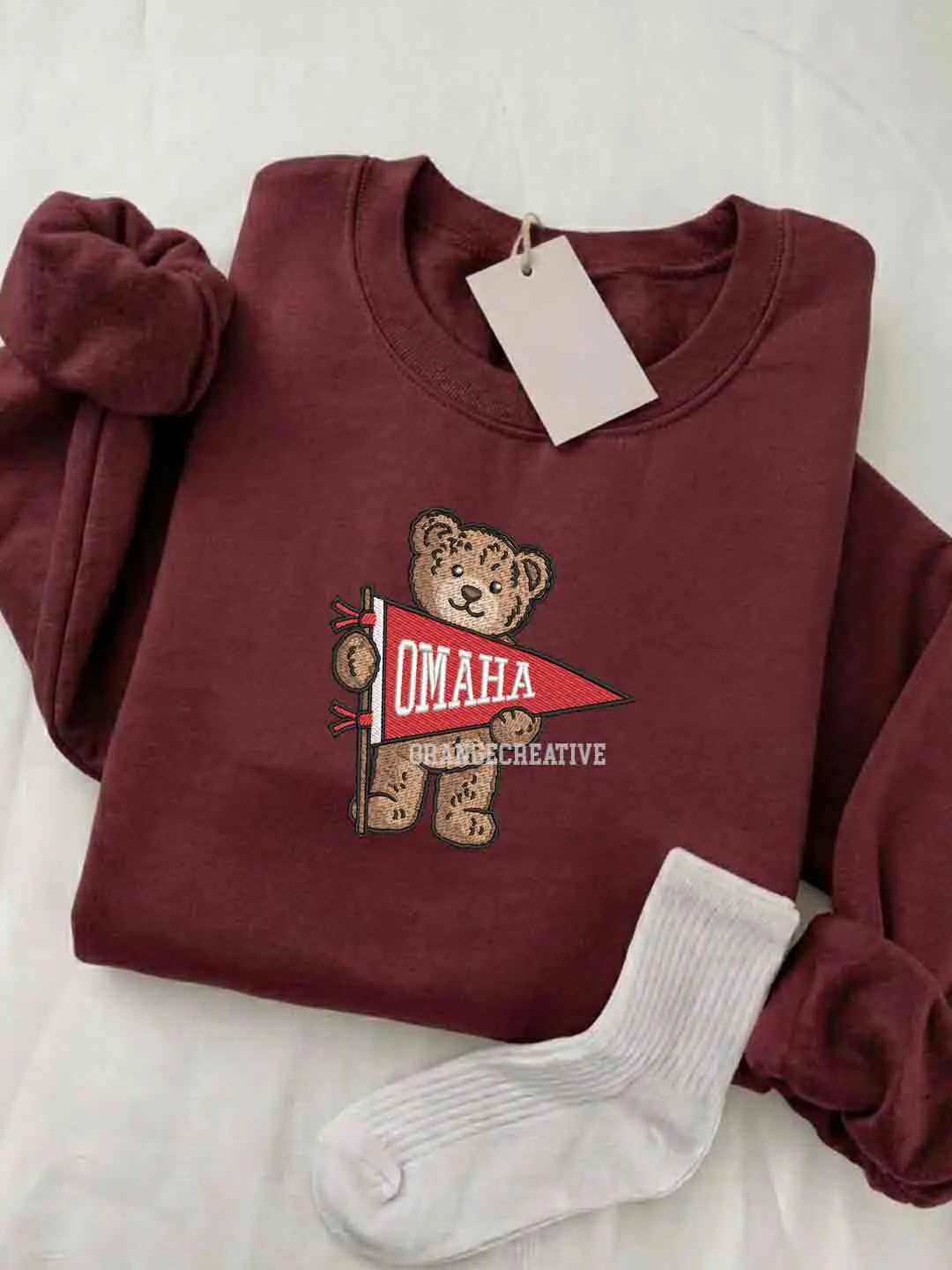 Omaha Mavericks Embroidered Sweatshirt, College Embroidered Crewneck, NCAA Omaha Team Embroidered Shirt, Teddy Bear Sweatshirt, Gift for Collegue