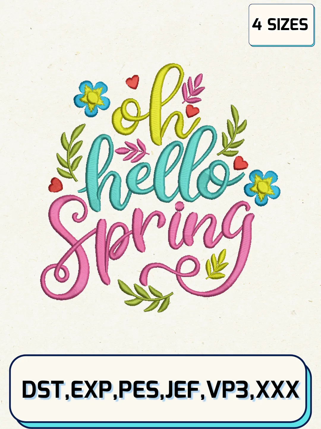 Oh Hello Spring Embroidery Design Files, Easter Day Logos Embroidery Designs, Machine Embroidery Files, 4 Sizes