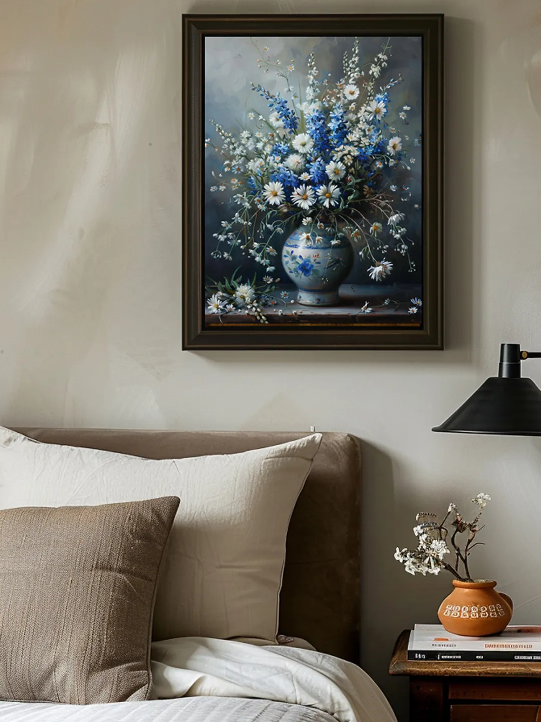 Abstract Digital Art, Painting with Blue Wildflowers, Wall Art Decor 3:4, Digital Print, Flowers in Vase