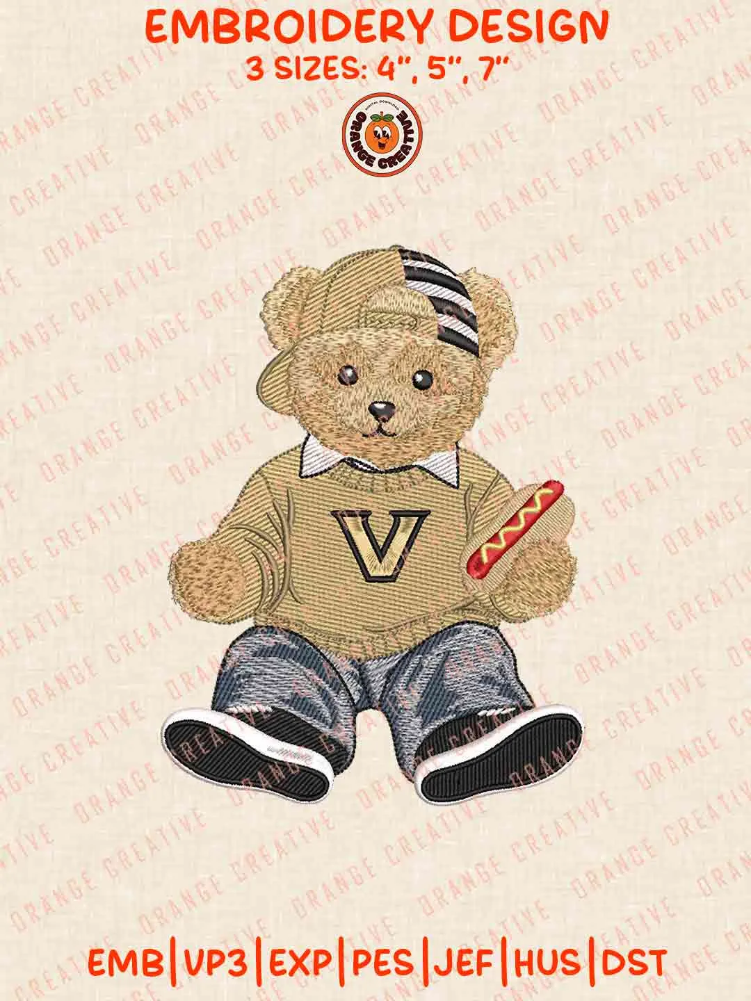 Vanderbilt Commodore Teddy Bear Embroidery Files, Football Embroidery Designs, College Sport Machine Embroidery Files, 3 Sizes, Custom Sizes, Instant Download