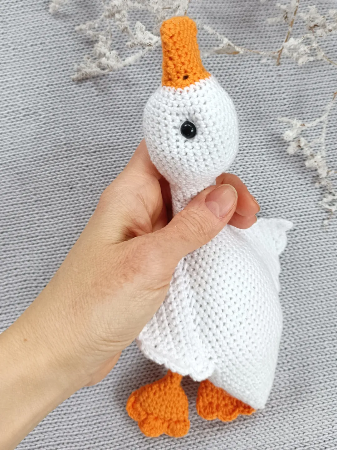 Stuffed goos toy, soft toy cuddle goose, plush white duckling, handmade knitted goose