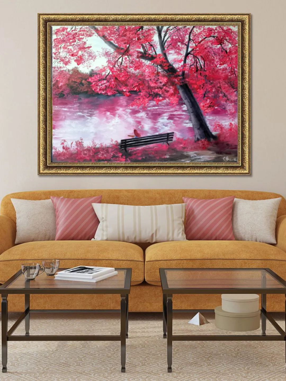 Impasto Art Original large Oil Painting Bright Landscape Woman Girl Guitar Artist Svinar Oksana