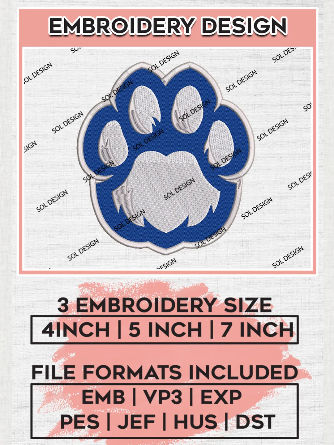 NCAA Eastern Illinois Panthers Team Footprint Logo Embroidery Design Files, NCAA Eastern Illinois Panthers Machine Embroidery, NCAA Teams, 3 sizes, NCAA Machine embroidery designs, Digital Download