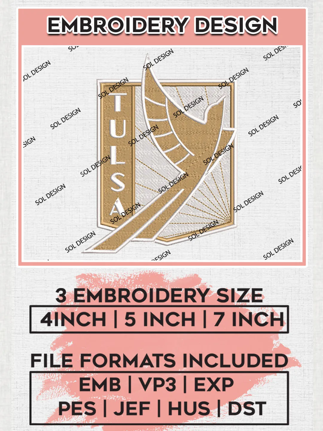 USLC FC Tulsa Logo Embroidery Designs, USLC FC Tulsa Embroidery Design, USLC Embroidery Design Files, USLC Logo, 3 sizes, Machine embroidery Files, Digital Download