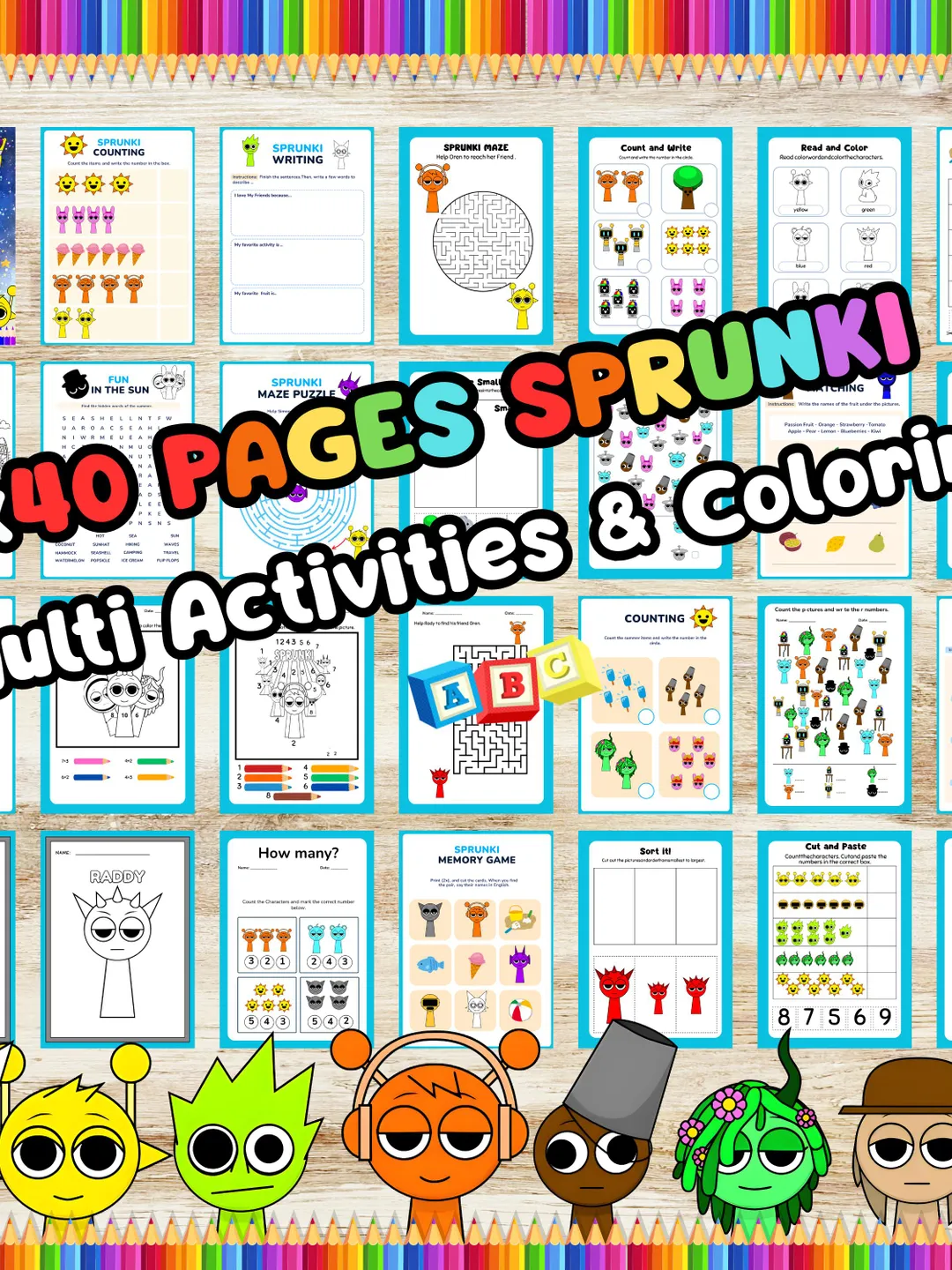 Sprunki Math Activity Page Sprunki Kids Activity Book | 40 Pages Coloring, Mazes, Puzzles ...