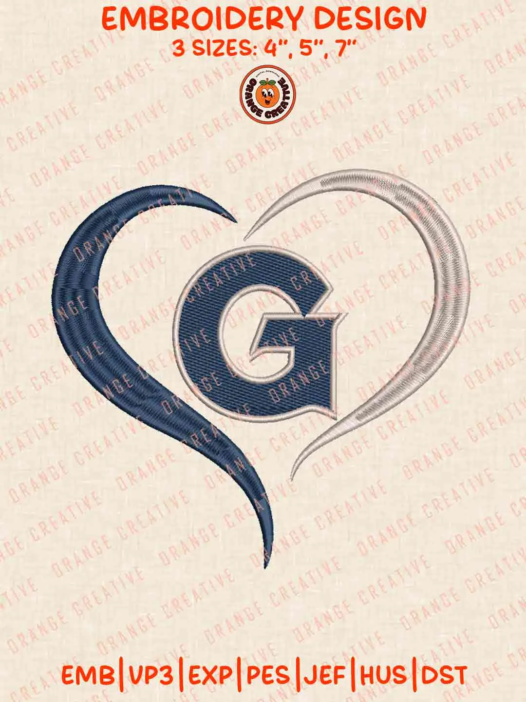 Georgetown Hoyass Heart Football Embroidery Design Files, Football Logos Embroidery Designs, Sport Machine Embroidery Files, 3 Sizes, Custom Sizes, Instant Download