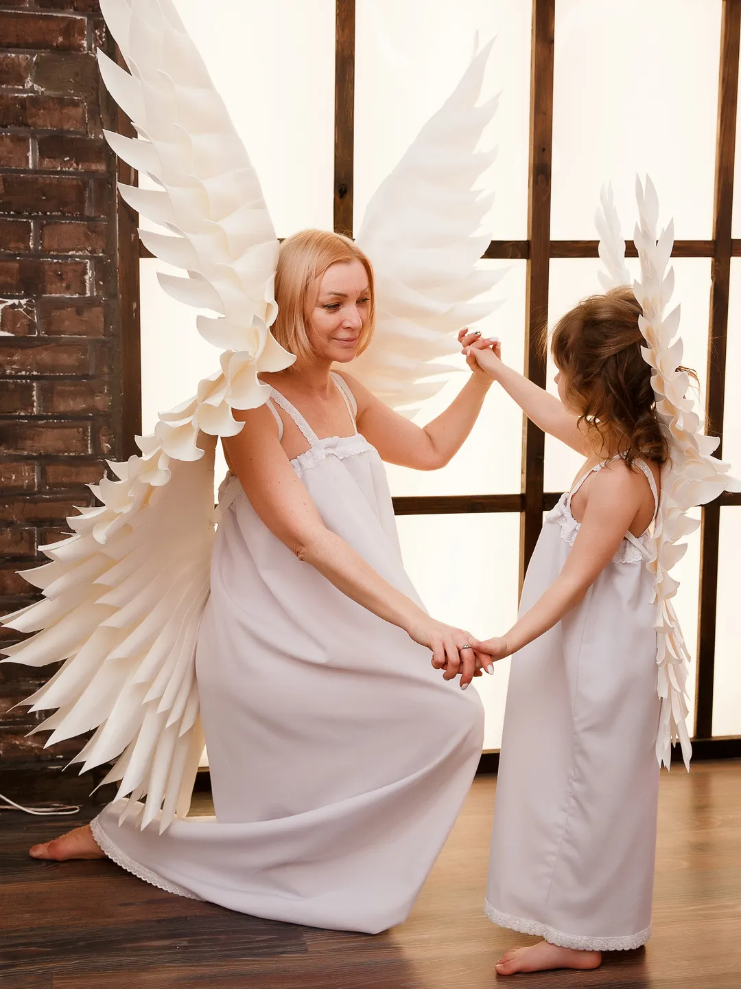 Angel wings costume 2pcs set mother - baby White Angel baby shower, photo shoot with cosplay wings