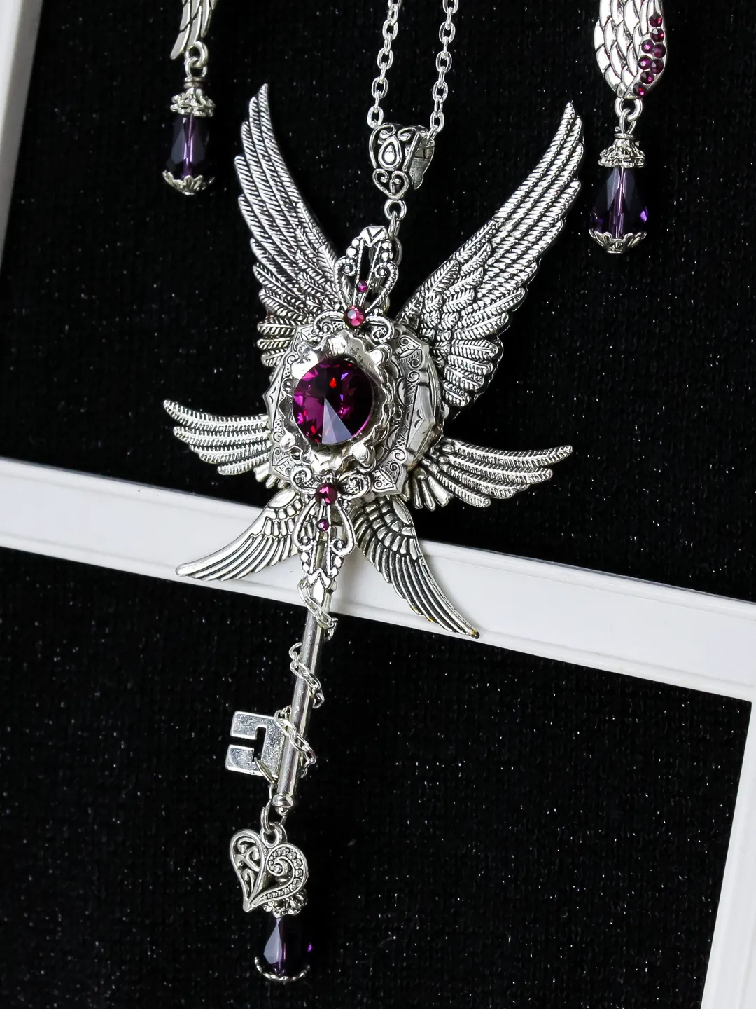 Angel Wings Jewelry Set with Swarovski Crystals — Vintage Gothic Elegance