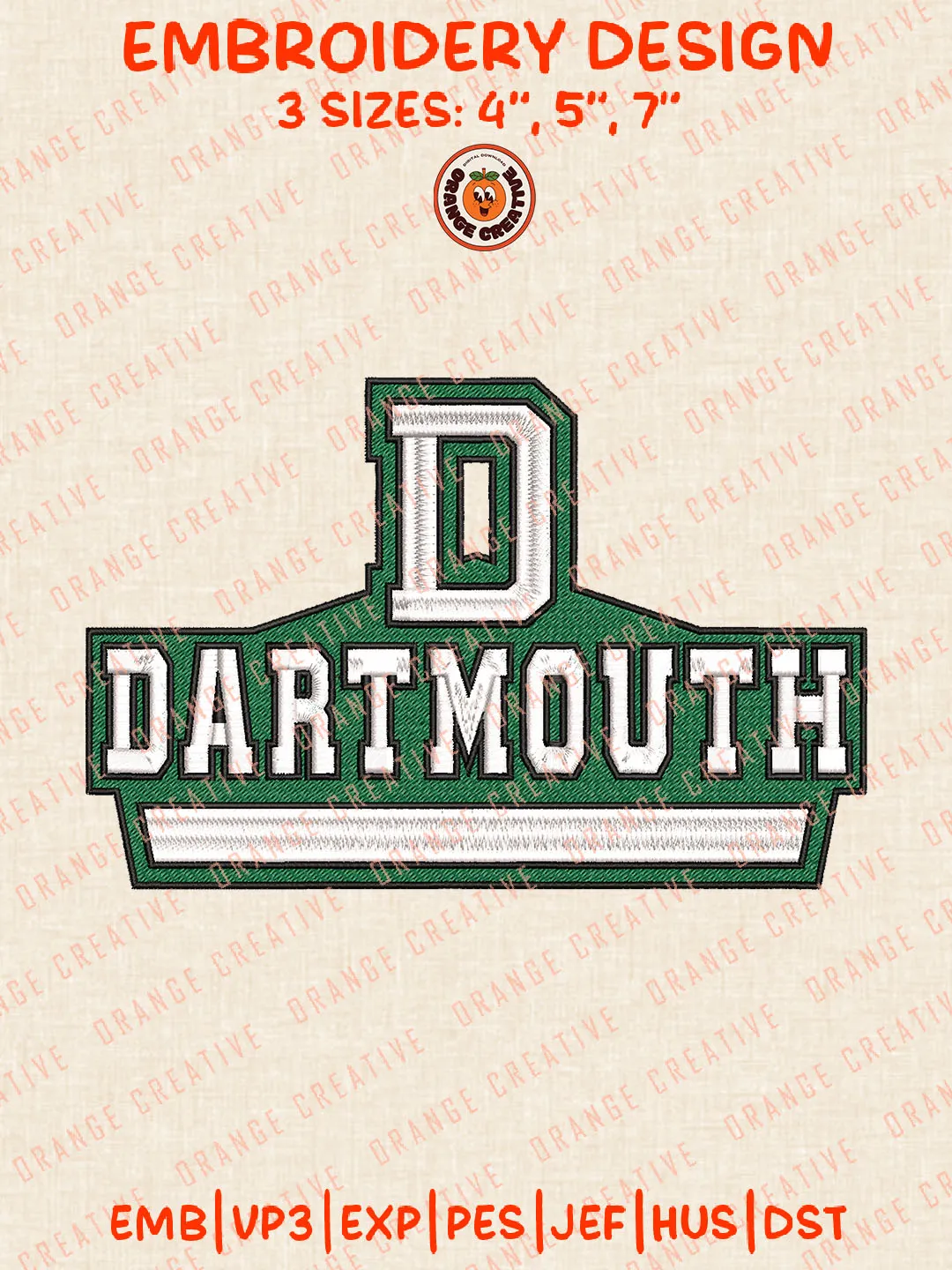 NCAA Dartmouth Logo Embroidery Files, NCAA Dartmouth Big Green Team Embroidery Designs, Dartmouth Big Green Football Team Machine Embroidery Files, NCAA Machine Embroidery, Digital Download