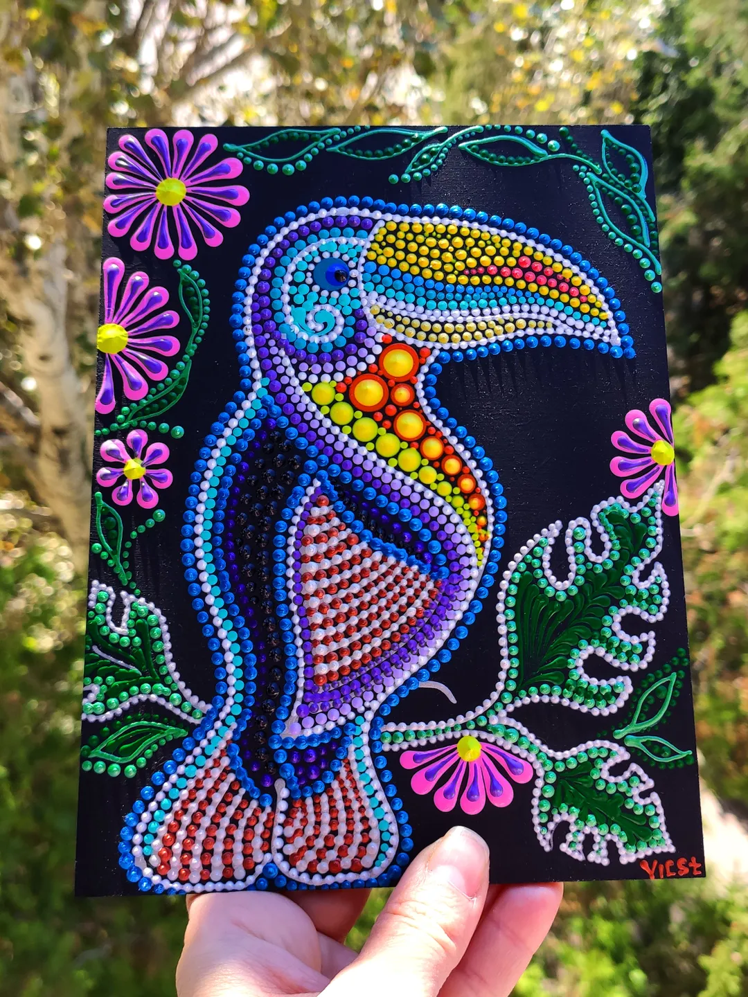 Tucan Dot Art Painting Original Artwork Bird Acrylic Painting 15 by 20 cm / 6 by 8 ''