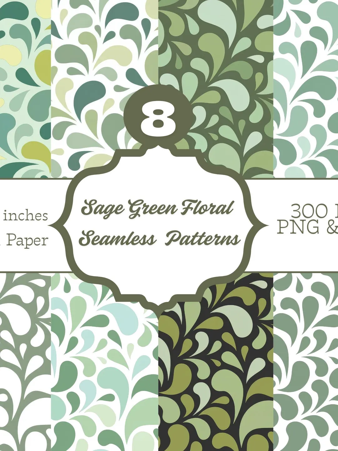Sage Green Floral Digital Paper | Seamless Flower Pattern | 12x12 ...