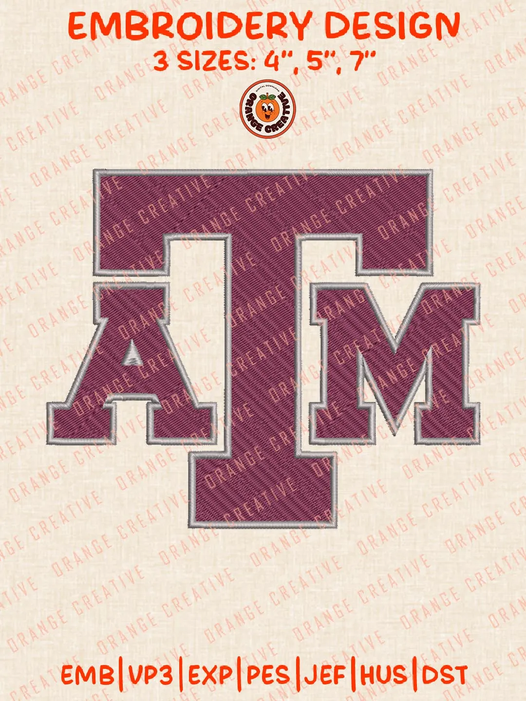 NCAA Logo Embroidery Design, NCAA Texas A&M Aggies Team Embroidery Design, Machine Embroidery Design File, 4 Sizes, Custom Size, Digital Download