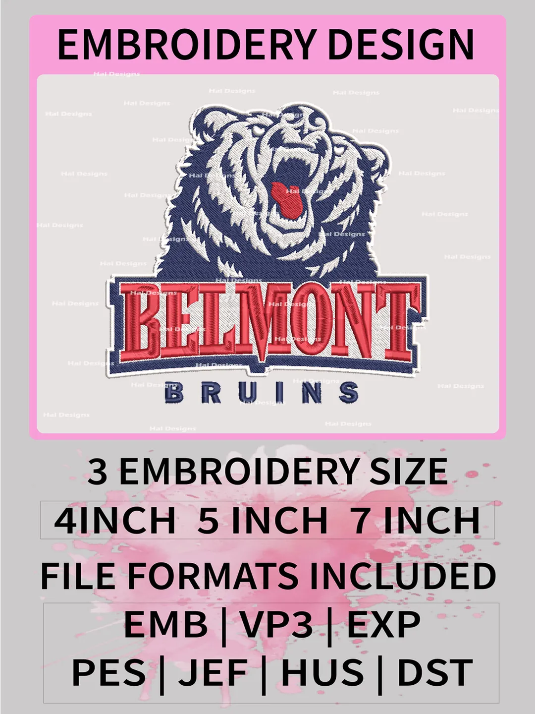 NCAA Belmont Bruins Embroidery File, 3 Sizes, 6 Formats, NCAA Machine Embroidery Design, NCAA Logo, NCAA Teams