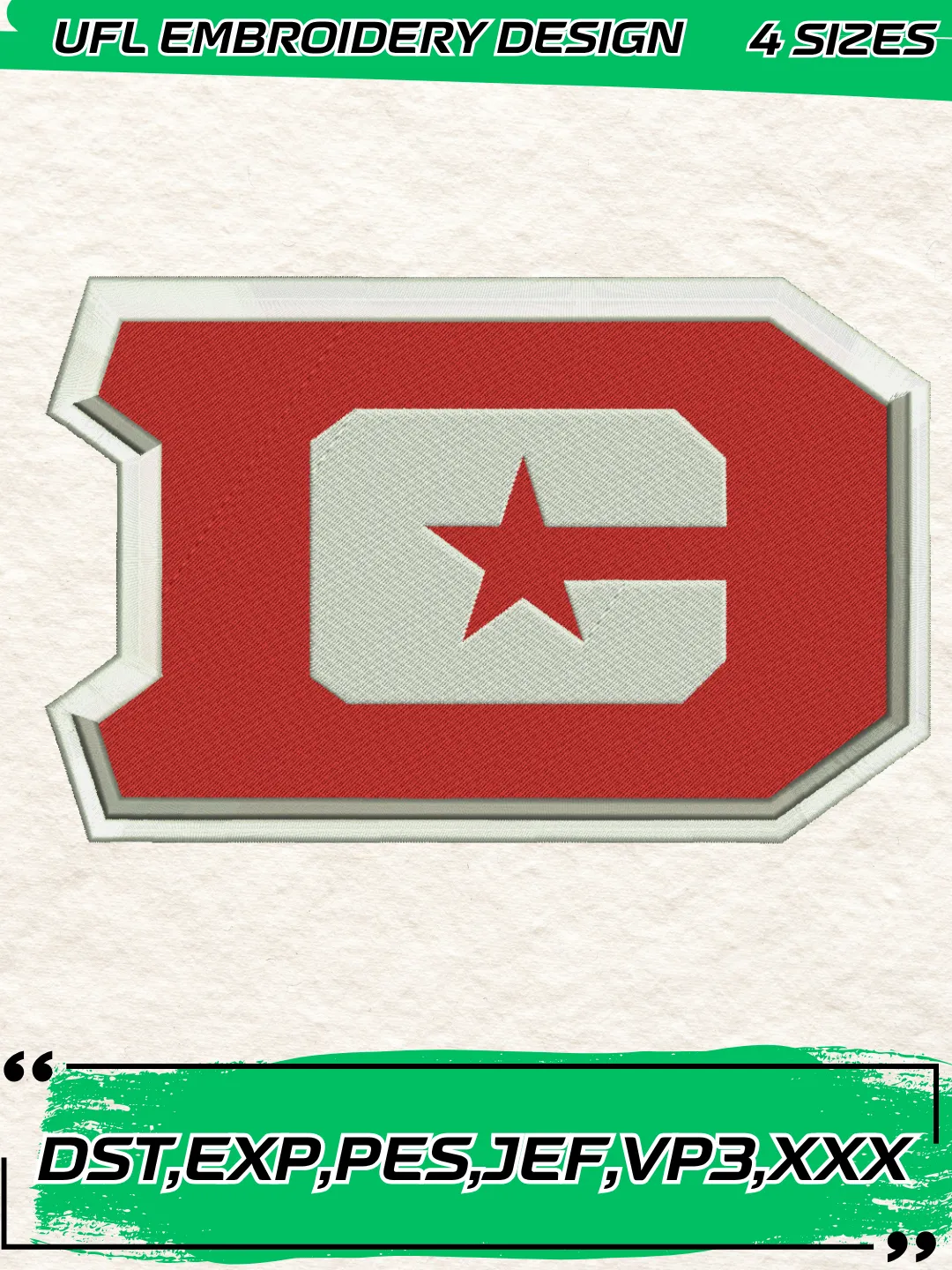 DC Defenders Logo Embroidery Design,UFL Logo Embroidery Design,Machine Embroidery Design File,4 Sizes, Digital Download