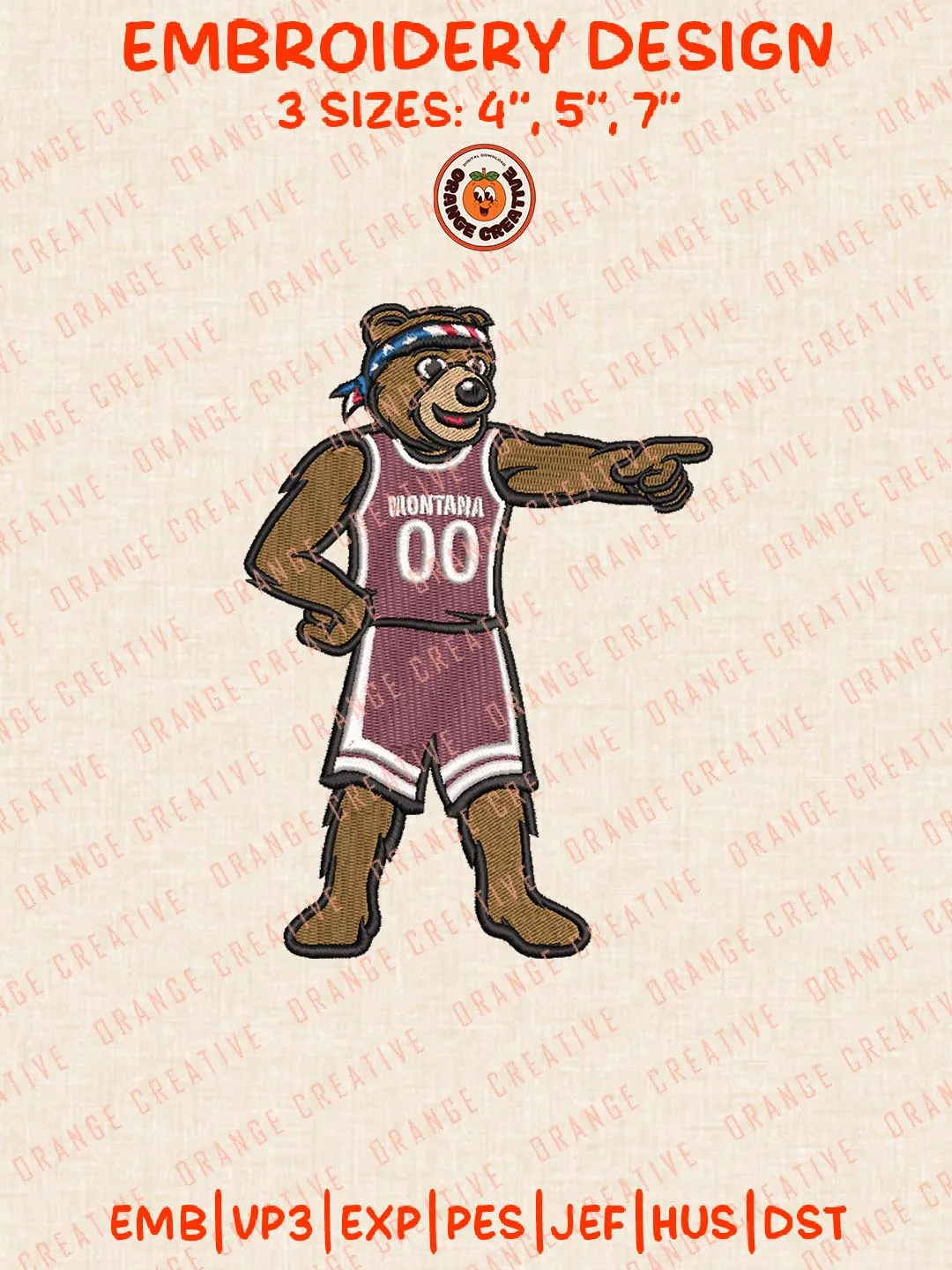 NCAA Montana Grizzlies Basketball Mascot Embroidery Design, NCAA Team Logo Embroidery Design, Machine Embroidery Design File, 4 Sizes, Custom Size, Digital Download