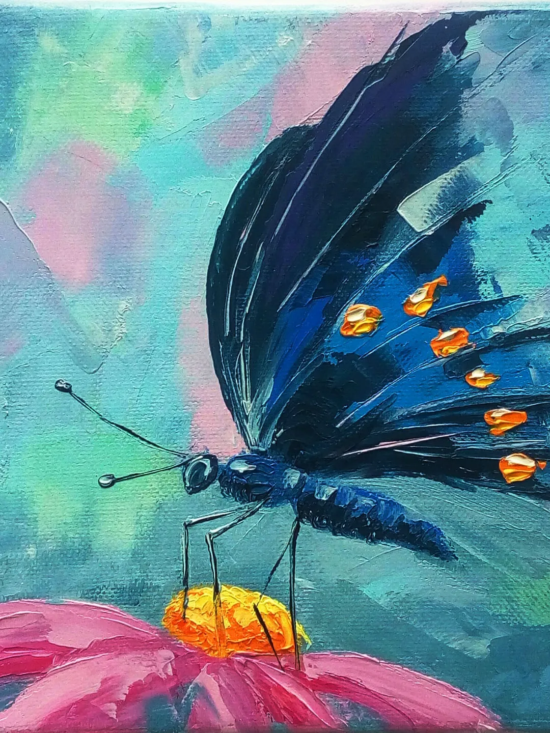 Butterfly oil painting, Butterfly on a flower, Mini painting, Oil painting