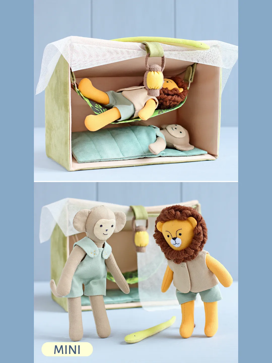 3 PDF Mini Monkey, Lion and Safari Tent Sewing Patterns Bundle
