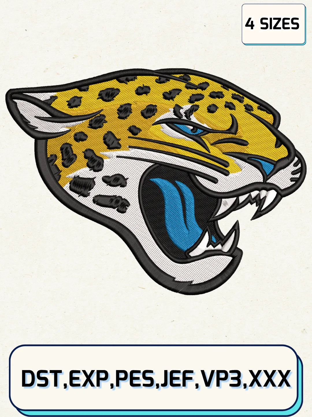 Jacksonville Jaguars Embroidery Design Files, NFL Logos Embroidery Designs, Machine Embroidery Files, 4 Sizes