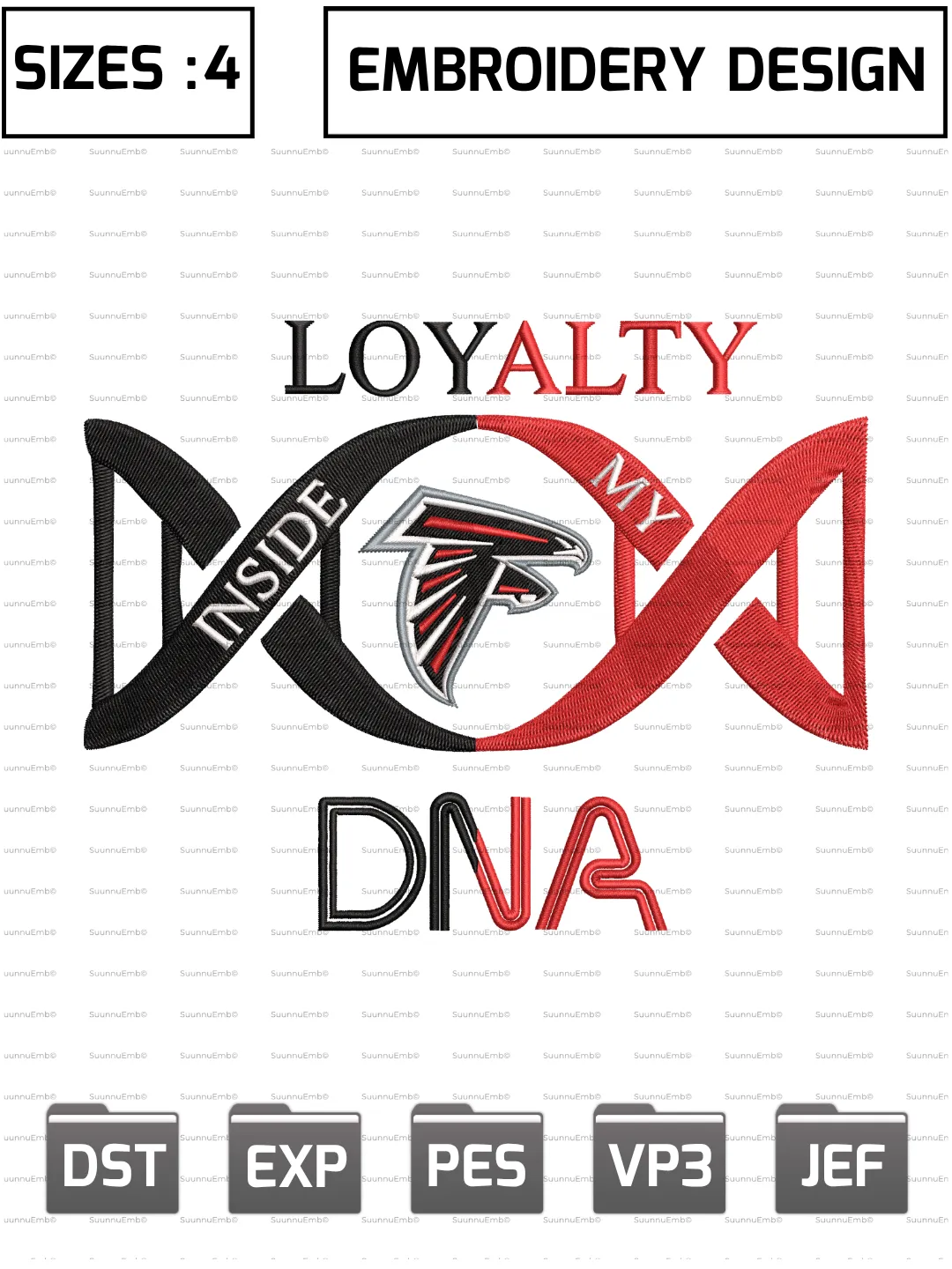 Loyalty Inside My Dna Atlanta Falcons Logo Embroidery Design,NFL Logos Embroidery Design,NFL Teams, Machine Embroidery Design File,4 Sizes, Digital Download