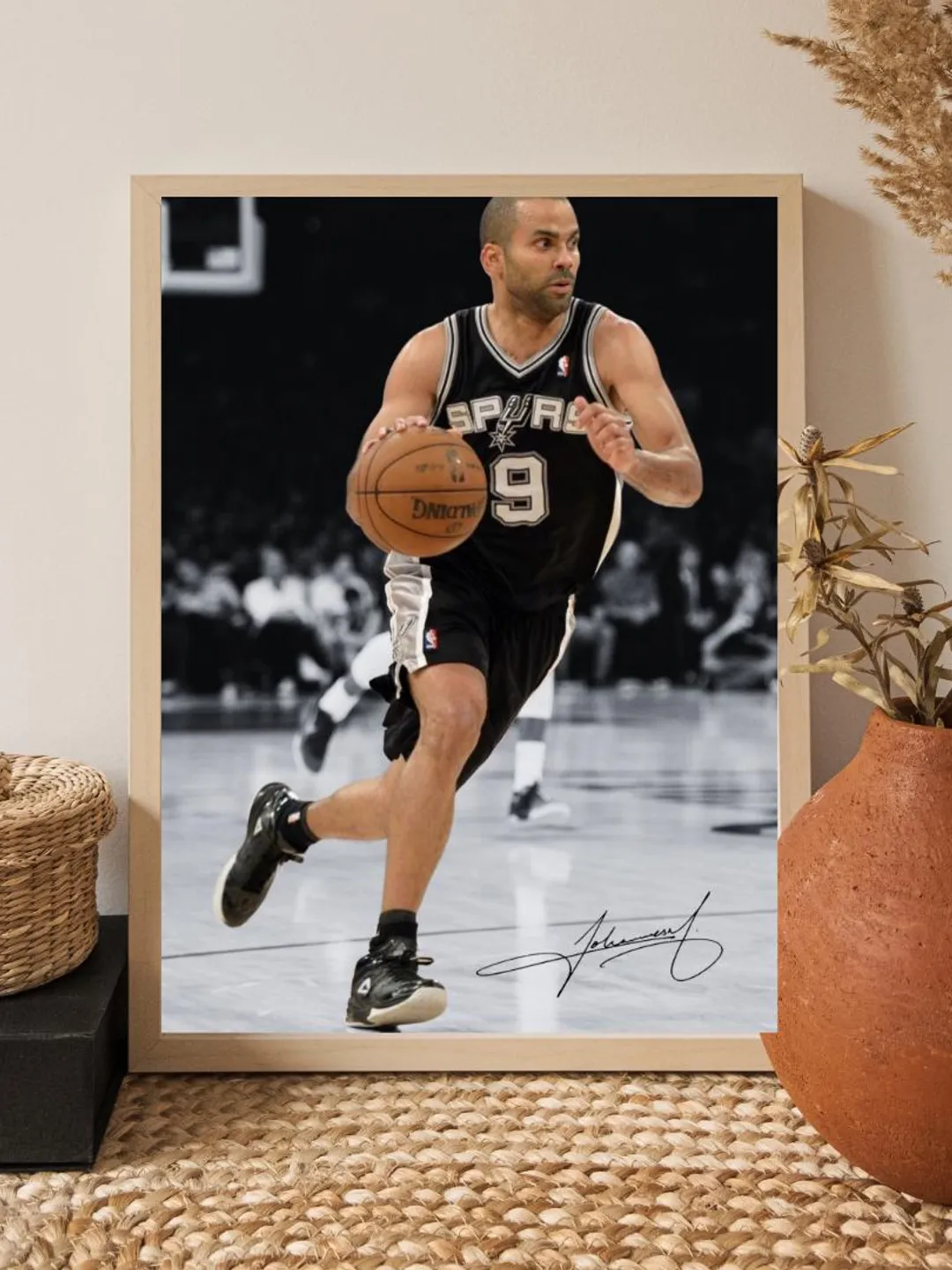 Tony Parker Signd Poster NBA Star Champion Walnut Art Basketball Portrait