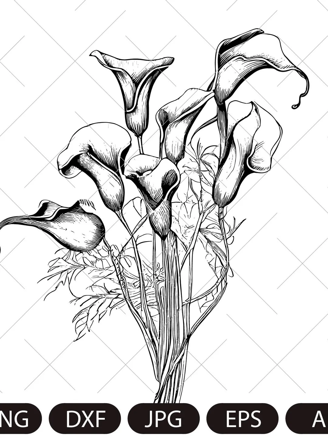 Calla Lily SVG, Callas Flower SVG , Botanical art PNG, Calla Bouquet Eps, Wedding Invitation Flowers, Files For Cricut, Silhouette