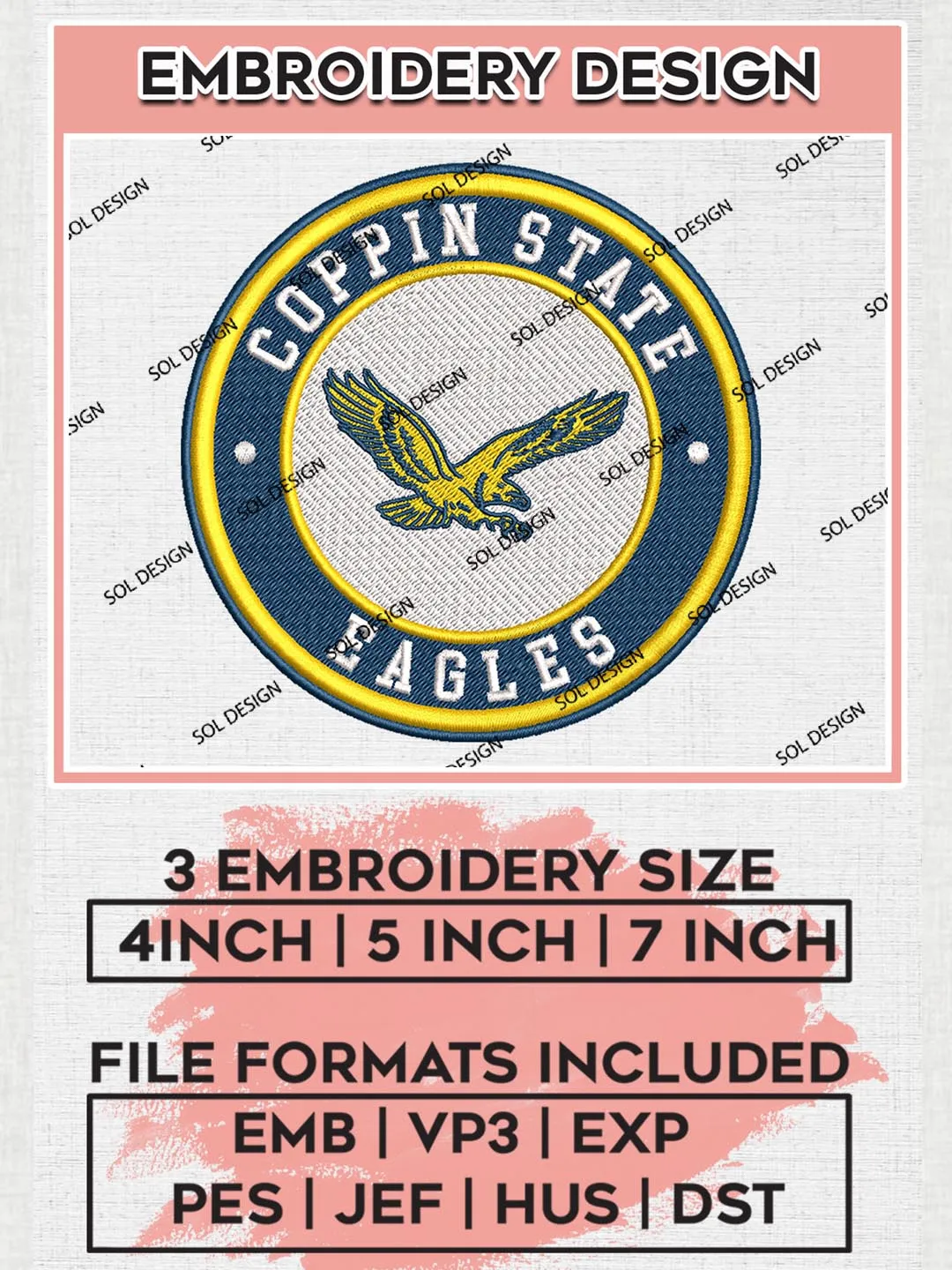 NCAA Coppin State Eagles Round Logo Embroidery, NCAA Coppin State Eagles Logo Embroidery files, NCAA Teams, Machine embroidery designs, Digital Download