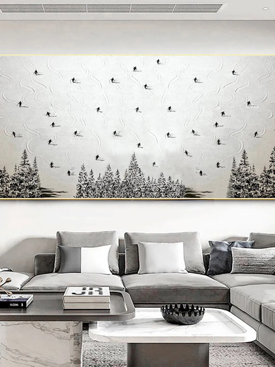 Large Original Ski Sport Painting on Canvas, Texture Wall Art, Skier on Snowy Mountain Art White Snow Skiing Art Custom Painting, Home Decor